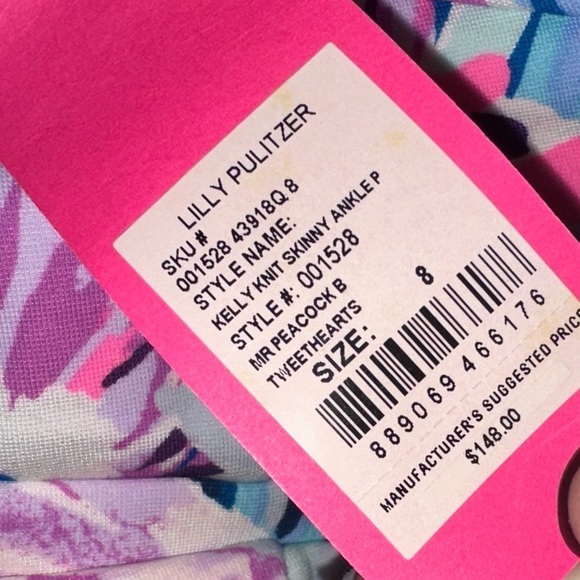 NWT Lilly Pulitzer Kelly knit skinny ankle pants Mr. Peacock B tweethearts 8 - Picture 3 of 12